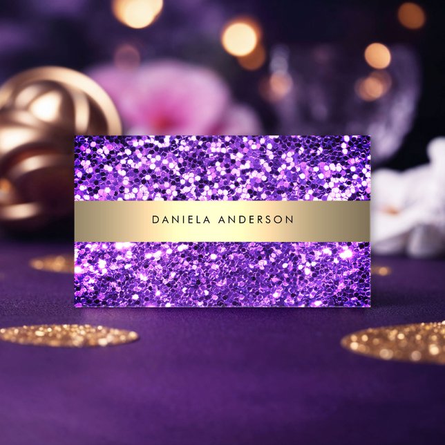 Purple Gold & Glitter Luxury Glam QR Code Business Card (Creator Uploaded)