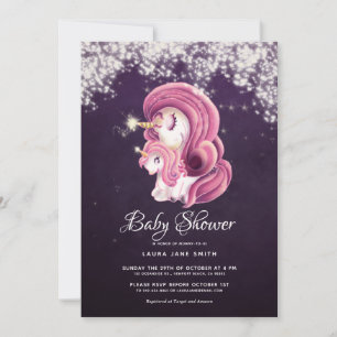 Purple Gold Glitter Magical Unicorns Baby Shower Invitation