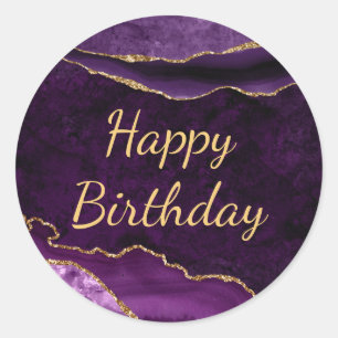 Purple & Gold Glitter Marble Agate Birthday Classic Round Sticker
