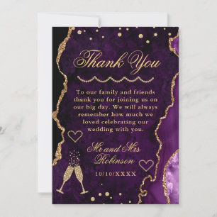 Purple & Gold Glitter Marble Agate Wedding  Thank You Card