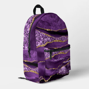 Purple Gold Glitter Marble Custom Name Backpack