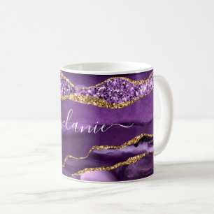 Purple Gold Glitter Marble Custom Name Coffee Mug
