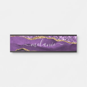 Purple Gold Glitter Marble Custom Name Door Sign