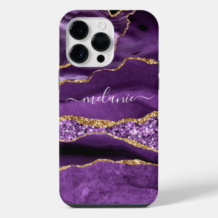 Purple Gold Glitter Marble Custom Name iPhone Case