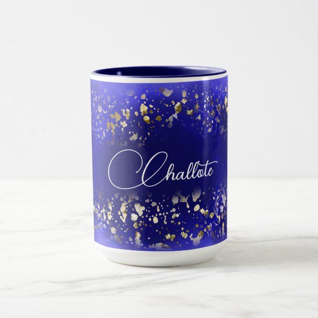 Purple Gold Glitter Marble Custom Name   Mug (Center)