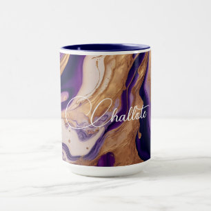 Purple Gold Glitter Marble Custom Name Mug