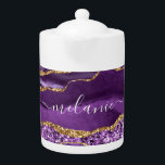 Purple Gold Glitter Marble Custom Name Teapot<br><div class="desc">Teapot with Agate Purple Violet Gold Glitter Geode Custom Name Sparkle Marble Personalised Birthday - Anniversary or Wedding Gift / Suppliest - Add Your Name - Text or Remove - Make Your Special Gift - Resize and move or remove and add text / elements with customisation tool. Design by MIGNED....</div>