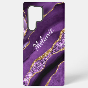 Purple Gold Glitter Marble Custom Your Name Samsung Galaxy Case