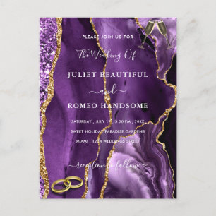 Purple Gold Glitter Marble Wedding Invitation Card