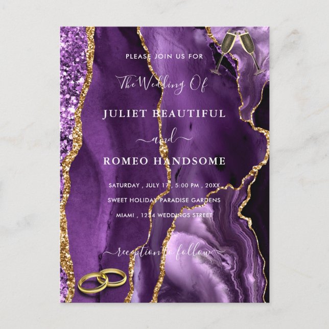 Purple Gold Glitter Marble Wedding Invitation Card (Front)