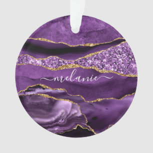 Purple Gold Glitter Marble Your Name Ornament