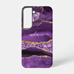 Purple Gold Glitter Marble Your Name Personalised Samsung Galaxy Case