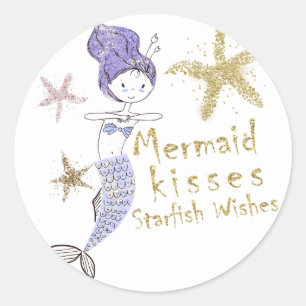 Purple & Gold Glitter Mermaid Birthday Party Favou Classic Round Sticker