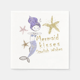 Purple & Gold Glitter Mermaid Birthday Party Napkin