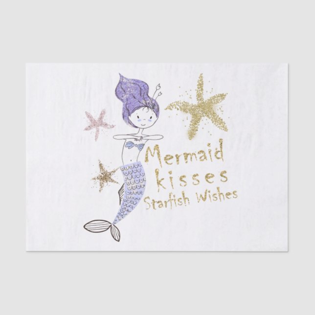 Purple & Gold Glitter Mermaid Birthday Party Tissue Paper (Front)