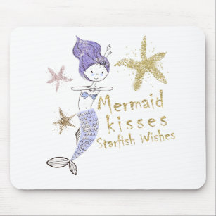 Purple Gold Glitter Mermaid Wishes Starfish Kisses Mouse Mat