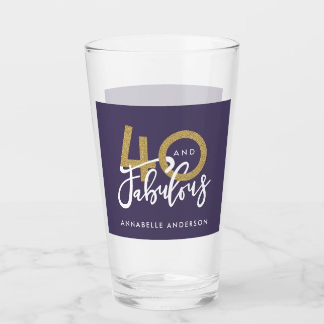 purple gold glitter modern stylish 40th birthday glass (Front)