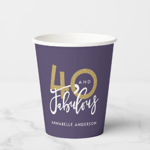 purple gold glitter modern stylish 40th birthday paper cups