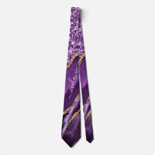 Purple Gold Glitter Neck Tie with Custom Name