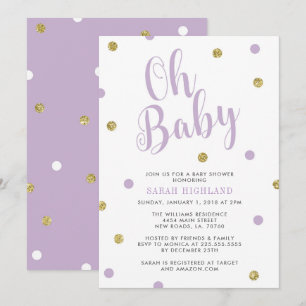 Purple & Gold Glitter Oh Baby Shower Invitation