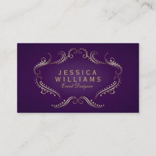 Purple & Gold Glitter Ornate Frame 3 Business Card
