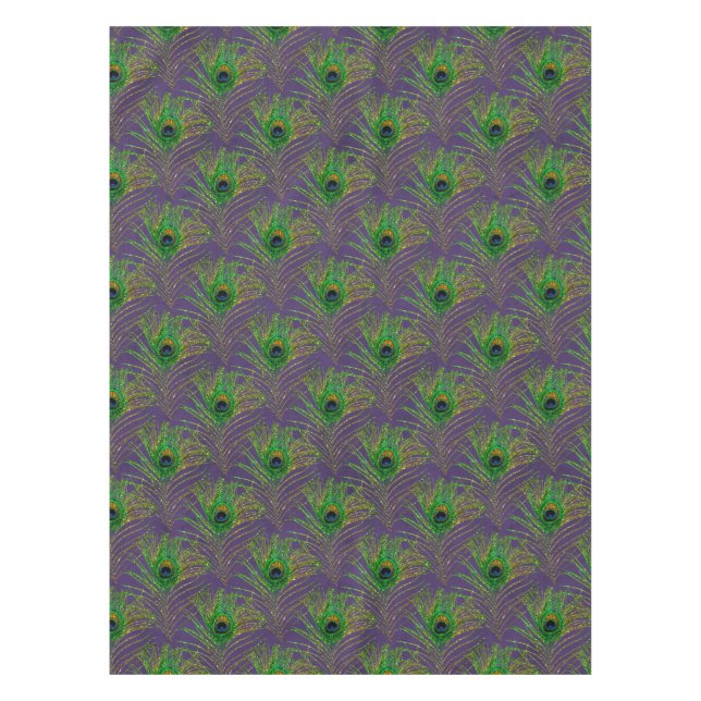 Purple Gold Glitter Peacock Feathers Tablecloth (Front)