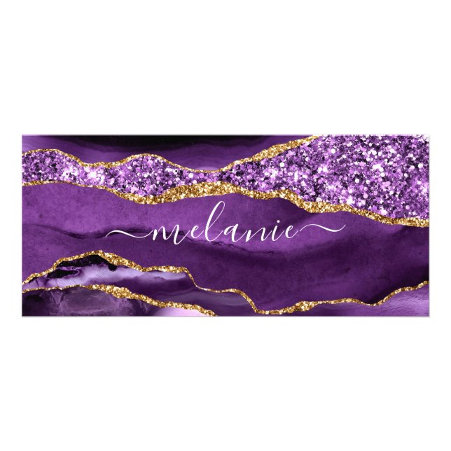 Purple Gold Glitter Rack Card with Custom Name (Front)