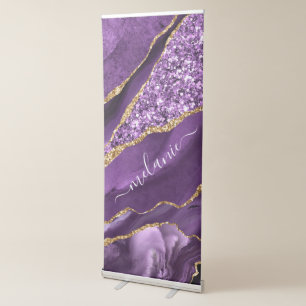 Purple Gold Glitter Retractable Banner Custom Name