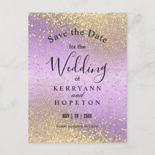Purple & Gold Glitter- Save The Date Announcement Postcard