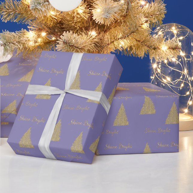 Purple Gold Glitter Shine Christmas Trees     Wrapping Paper (Holidays)
