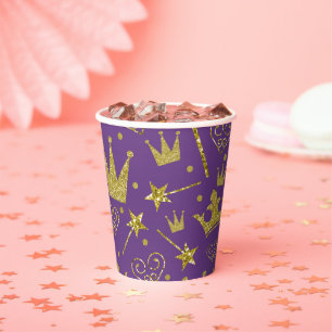 Purple & Gold Glitter Sparkle Princess Birthday Paper Cups