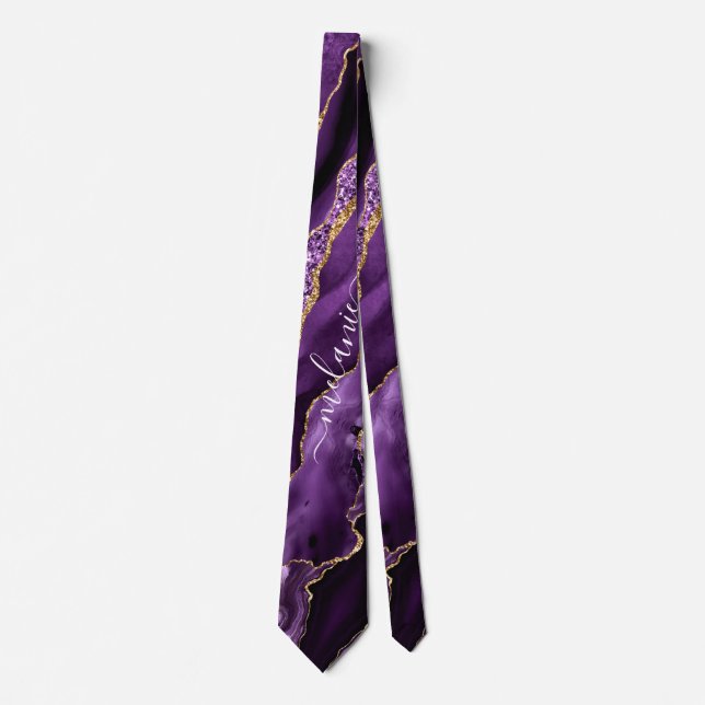 Purple Gold Glitter Sparkly Custom Name Neck Tie (Front)