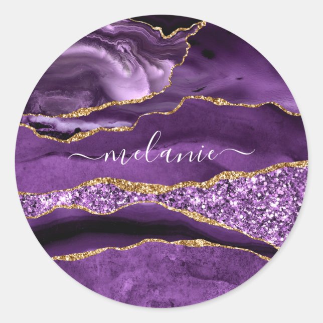 Purple Gold Glitter Sparkly Custom Name Sticker (Front)
