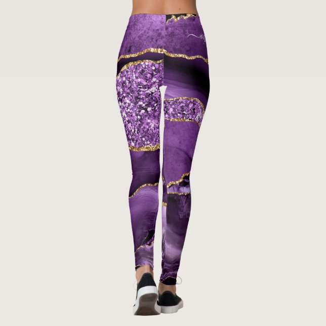 Purple Gold Glitter Sparkly Leggings Custom Name (Back)