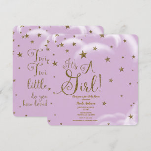 Purple Gold Glitter Stars It's A Girl Baby Shower Invitation