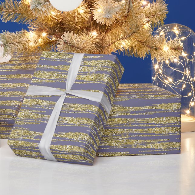 Purple Gold Glitter Stripes     Wrapping Paper (Holidays)