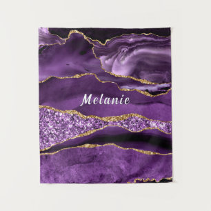 Purple Gold Glitter Tapestry with Custom Name