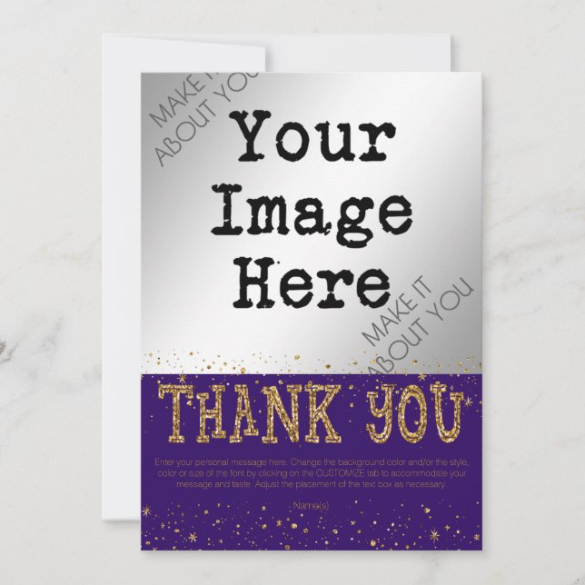 Purple & Gold Glitter THANK YOU--handwrite on back You Card (Front)