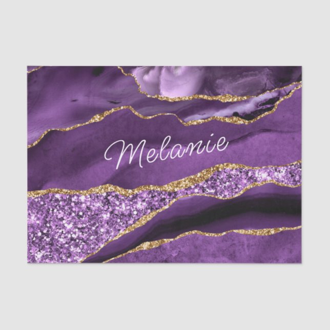  Purple Gold Glitter Tissue Paper with Custom Name (Front)