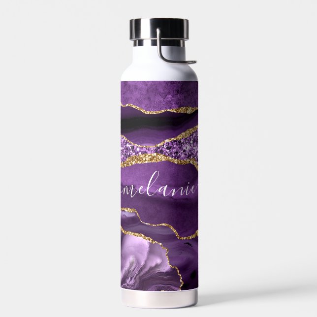 Purple Gold Glitter Water Bottle with Custom Name (Left)