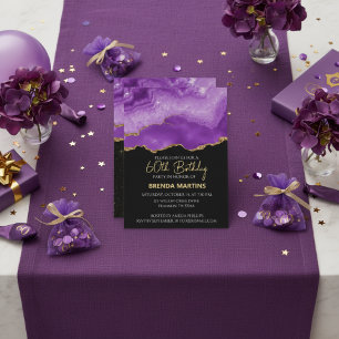 Purple Gold Glitter  Watercolor Invitation