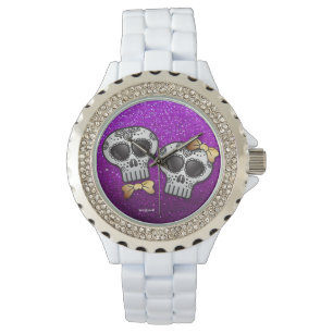 Purple Gold Glitter Wedding Valentine Sugar Skull Watch