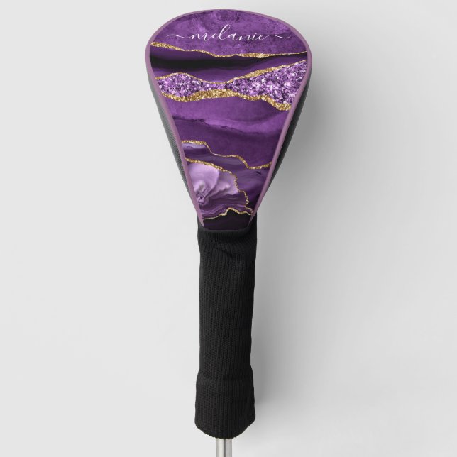 Purple Gold Glitter Your Name Golf Head Cover Gift (Front)