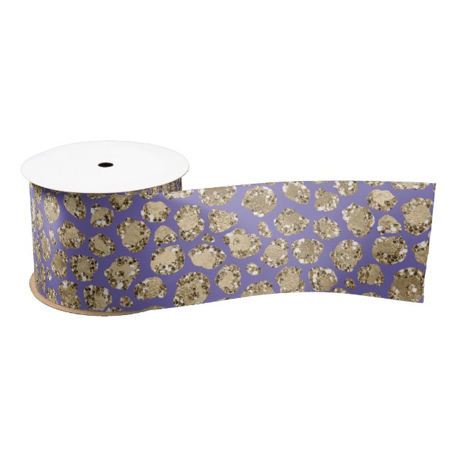 Purple Gold Glitz Sparkle Leopard Print     Satin Ribbon (Spool)
