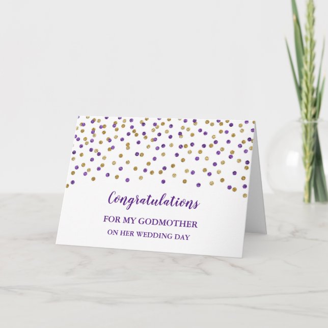Purple Gold Godmother Wedding Day Congratulations Card (Front)