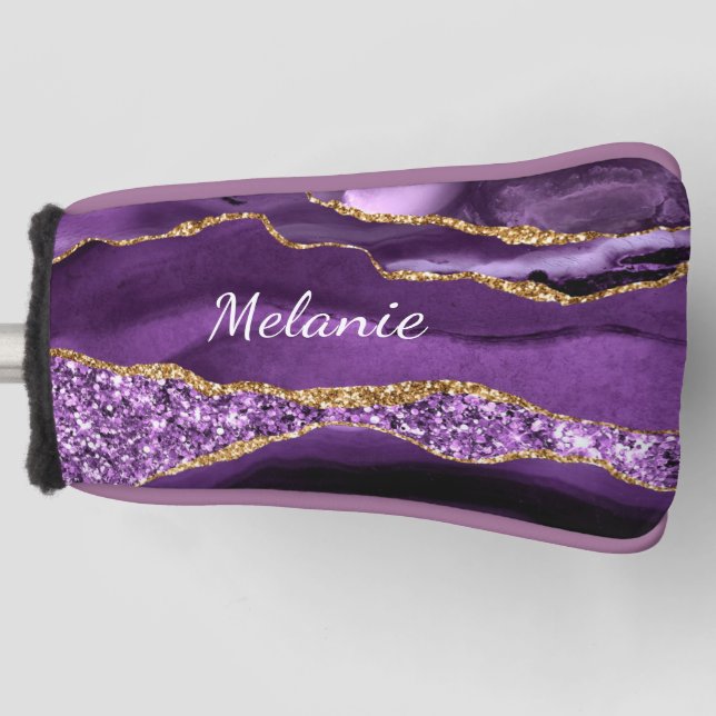 Purple Gold Golf Head Cover with Custom Name (Front)