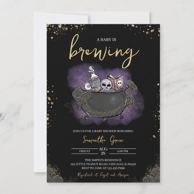 Purple Gold Gothic Halloween Baby Shower Invitation (Front)