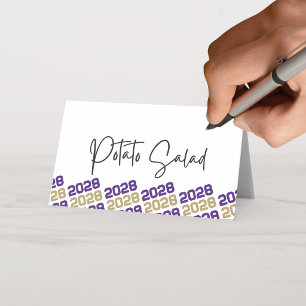 Purple & Gold Grad Class Year Folding Food or Place Card
