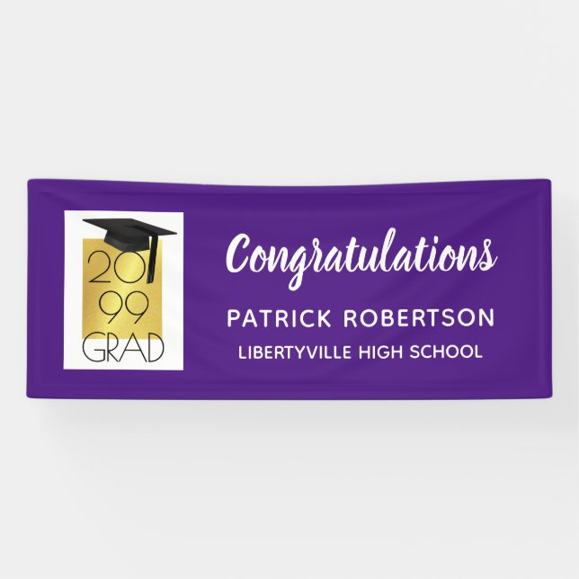 Purple & Gold GRAD | Editable Colour | Graduation Banner (Horizontal)