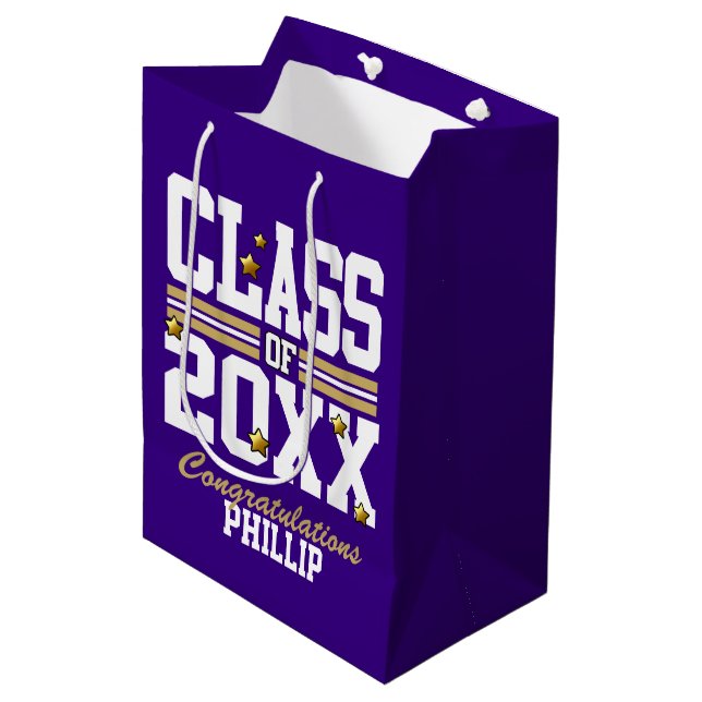 Purple|Gold Graduating Class Year Medium Gift Bag (Front Angled)